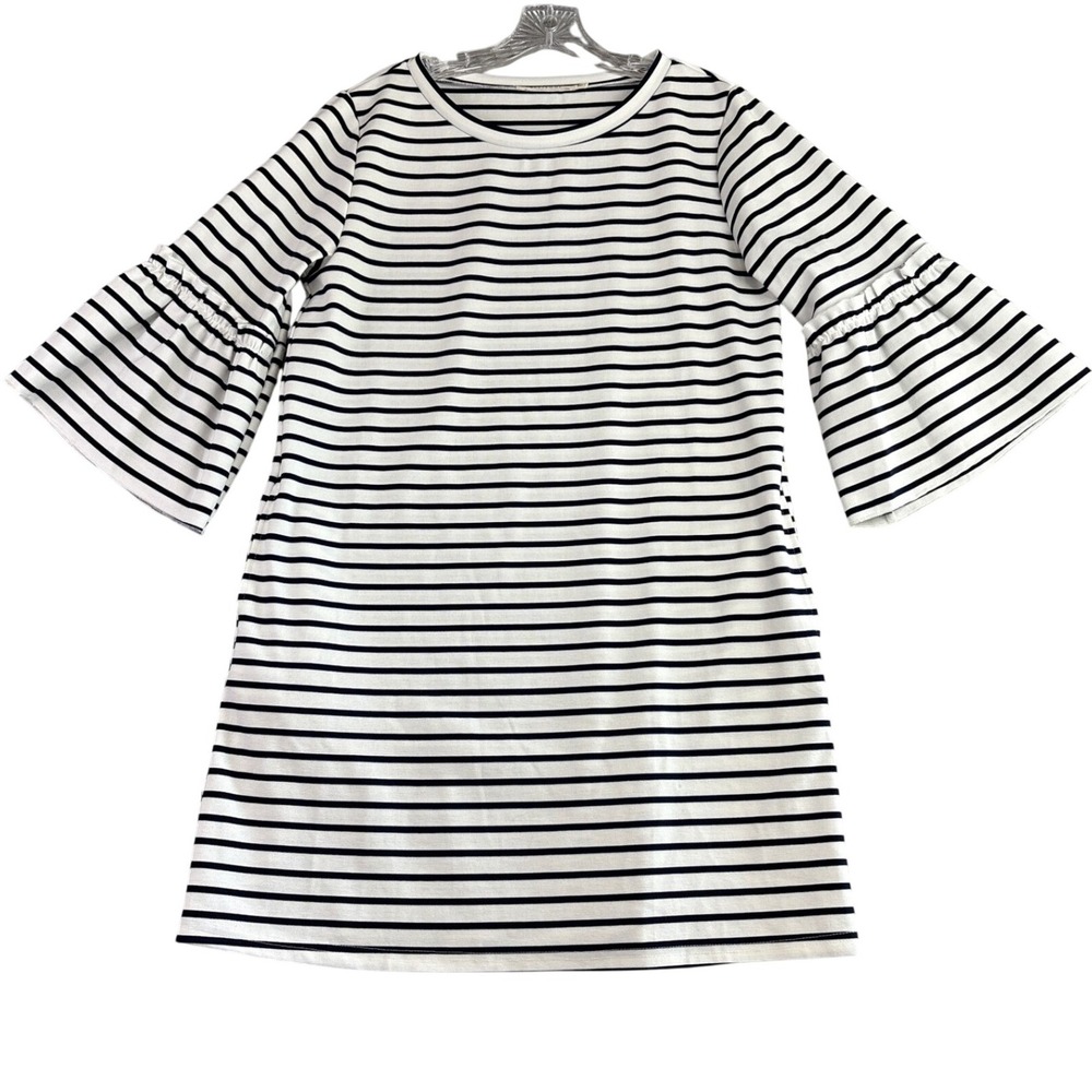 Ellison Womens Striped Dress Bell Sleeve Knit Casual Modest Elegant Large Preppy